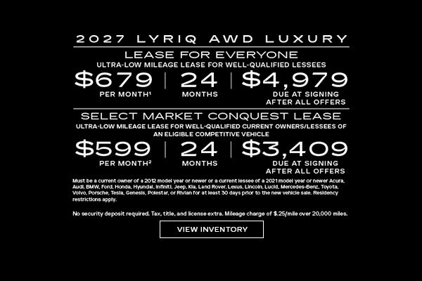 2027 LYRIQ AWD LUXURY. Ultra-low milege lease for well-qualified lessees. $679 per month 24 month...
